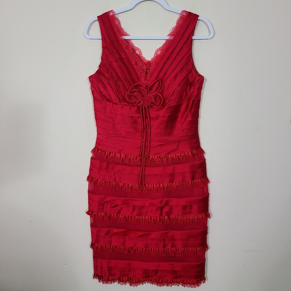 Vintage MayQueen Women 10 Red Lace Ruffles Sleeveless Dress Formal Prom Romantic - Picture 2 of 14